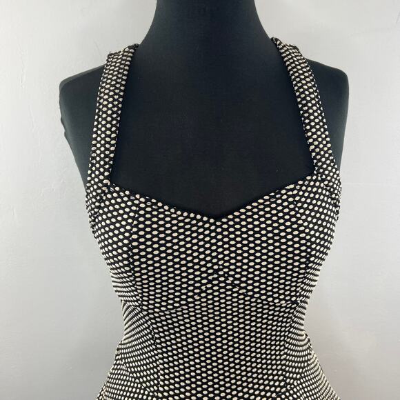 SANS SOUCI Knit Polka Dot Body Con Cut Out Back Peplum Zipper Top Size M Medium - Picture 4 of 9